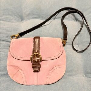 Vintage Coach Pink Purple Soho Suede Crossbody Bag with Brown Leather